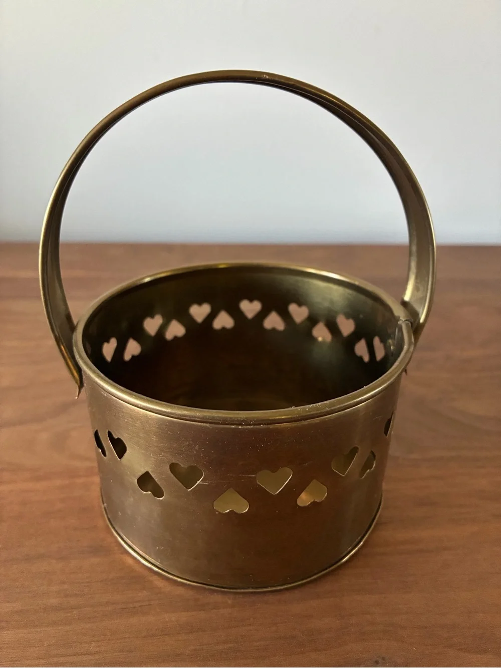 Vintage Hosley Brass Heart Cutout Basket | Cottagecore Decor | Rustic Farmhouse